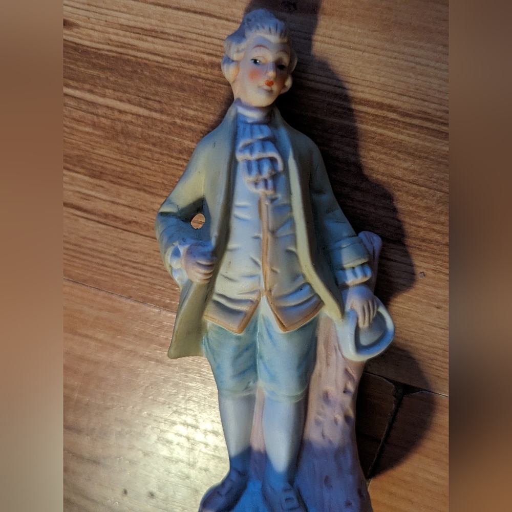 Vintage Antique Porcelain Colonial Man in Green Coat And Blue Pants